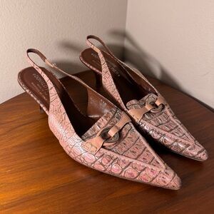 Vintage Couture Donald J Pliner Croc Embossed Pink Leather Kitten Heels Size 6.5